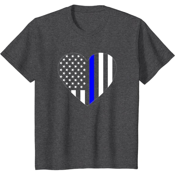 Love Our Police Officer US Flag Heart Thin Blue Line T-Shirt