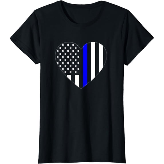 Love Our Police Officer US Flag Heart Thin Blue Line T-Shirt