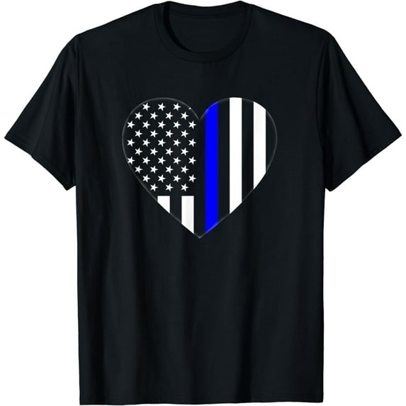 Love Our Police Officer US Flag Heart Thin Blue Line T-Shirt