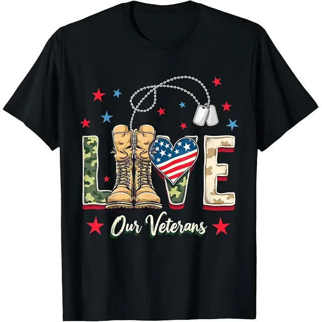 Love Our Veterans Day Proud Military American Flag US 2024 TShirt