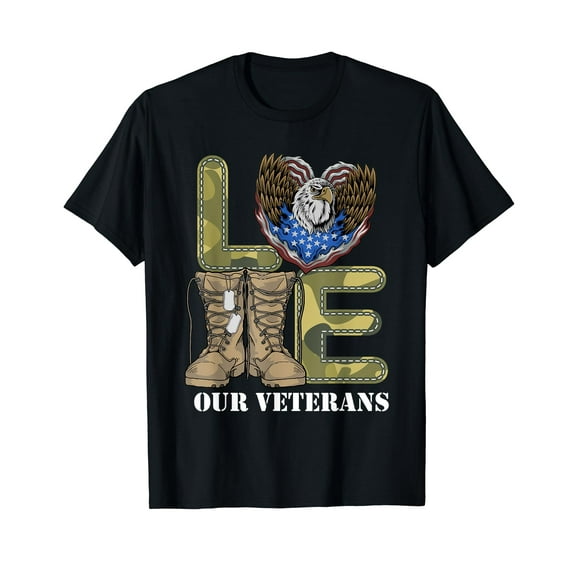 Love Our Veterans Day Proud Military US Flag Men Women T-Shirt