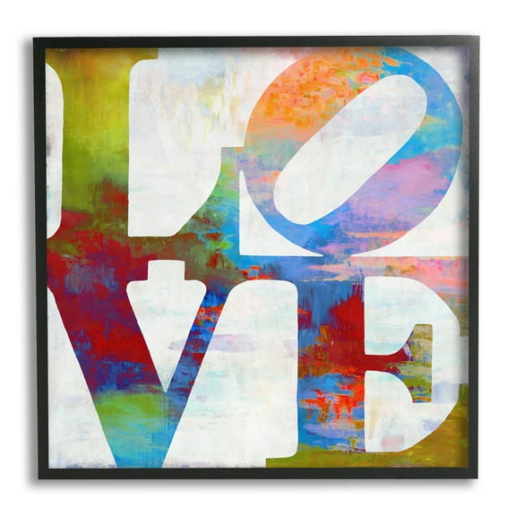 Love Painted Textured Rainbow Background Typography Typography Framed Art Print Wall Art, 17x17