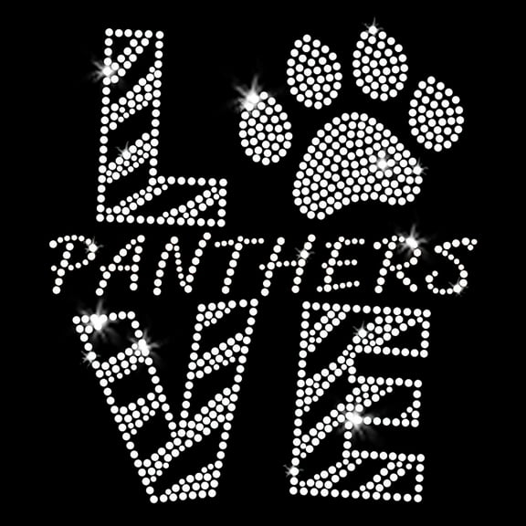 Love Panthers Sparkly Paw Print Clear Crystals Iron-on Bling Rhinestone Transfer by JCS Rhinestones