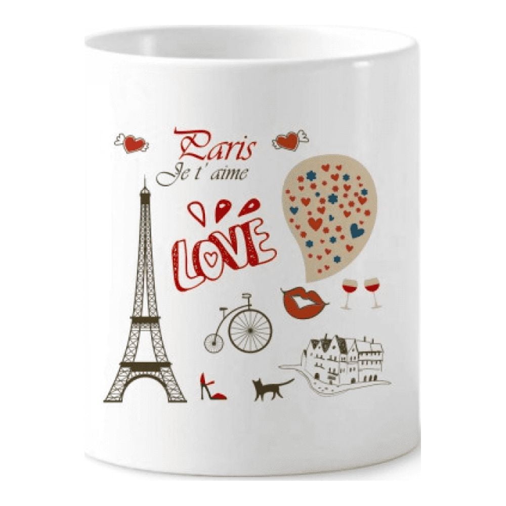 Love Paris France Eiffel Tower Toothbrush Pen Holder Mug Cerac Stand Pencil Cup
