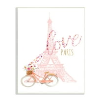 Love Paris Pink Eifel Tower Flower Bicycle Hearts 13 in x 19 in Framed Painting Art Print, by Stupell Home Décor