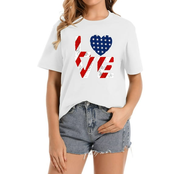 Love Patriotic 4th Of July - Fourth USA American F Stylish and Comfortable Women's Graphic Tee - Versatile Short Sleeve Top for Everyday Wear