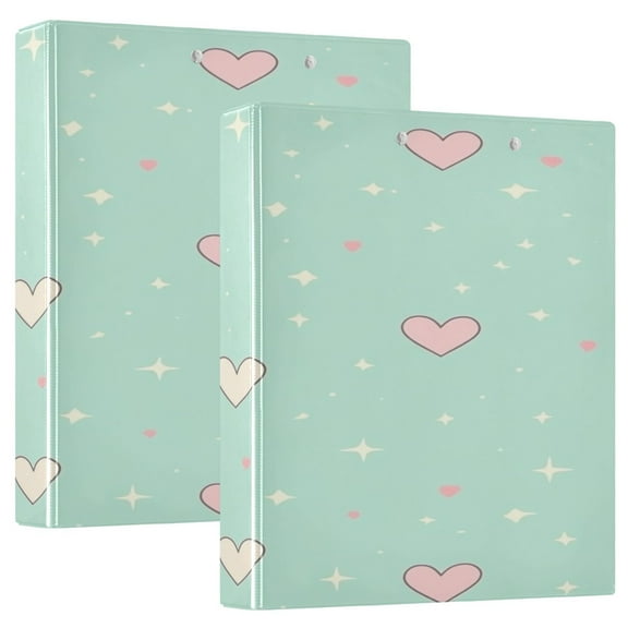 Love Pattern 12.4x10.6in PVC Round Ring Binder, D-Ring 3-Hole, Metal Clip, 200 Sheets