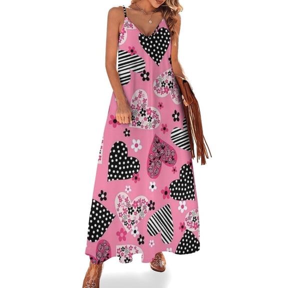 Love Pattern Black And White Polka Dots Roses Wildflowers Sleeveless Dress Women's Evening Dress Womans Clothing