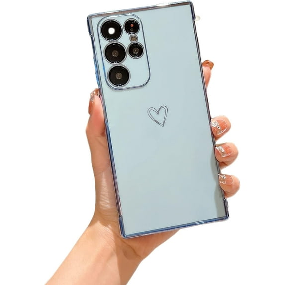 Love Pattern Plating Fashion Black Phone case Multi-Color Optional Soft Back Cover for Samsung Galaxy A14 A13 A12 A54 A53 A52 M12 F12 A23 A33 A34 5G 4G Bumper(Light Blue,Samsung A12)