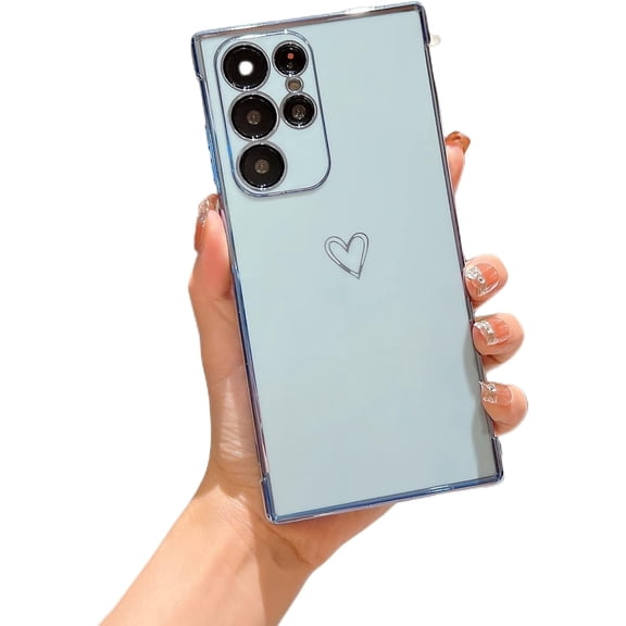 Love Pattern Plating Fashion Black Phone case Multi-Color Optional Soft Back Cover for Samsung Galaxy A14 A13 A12 A54 A53 A52 M12 F12 A23 A33 A34 5G 4G Bumper(Light Blue,Samsung A12)