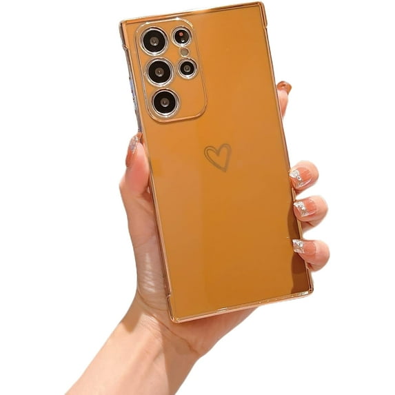 Love Pattern Plating Fashion Black Phone case Multi-Color Optional Soft Back Cover for Samsung Galaxy A14 A13 A12 A54 A53 A52 M12 F12 A23 A33 A34 5G 4G Bumper(Orange,Samsung A13 5G)