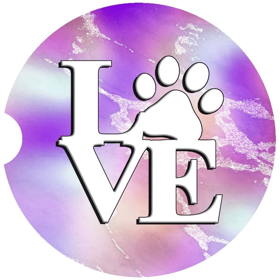 Love Paw Print Car Coaster, Absorbent Stoneware Car Cup Holder Coaster, Set of 2