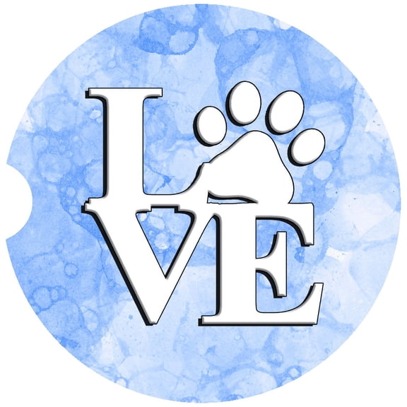 Love Paw Print Car Coaster, Absorbent Stoneware Car Cup Holder Coaster, Set of 2