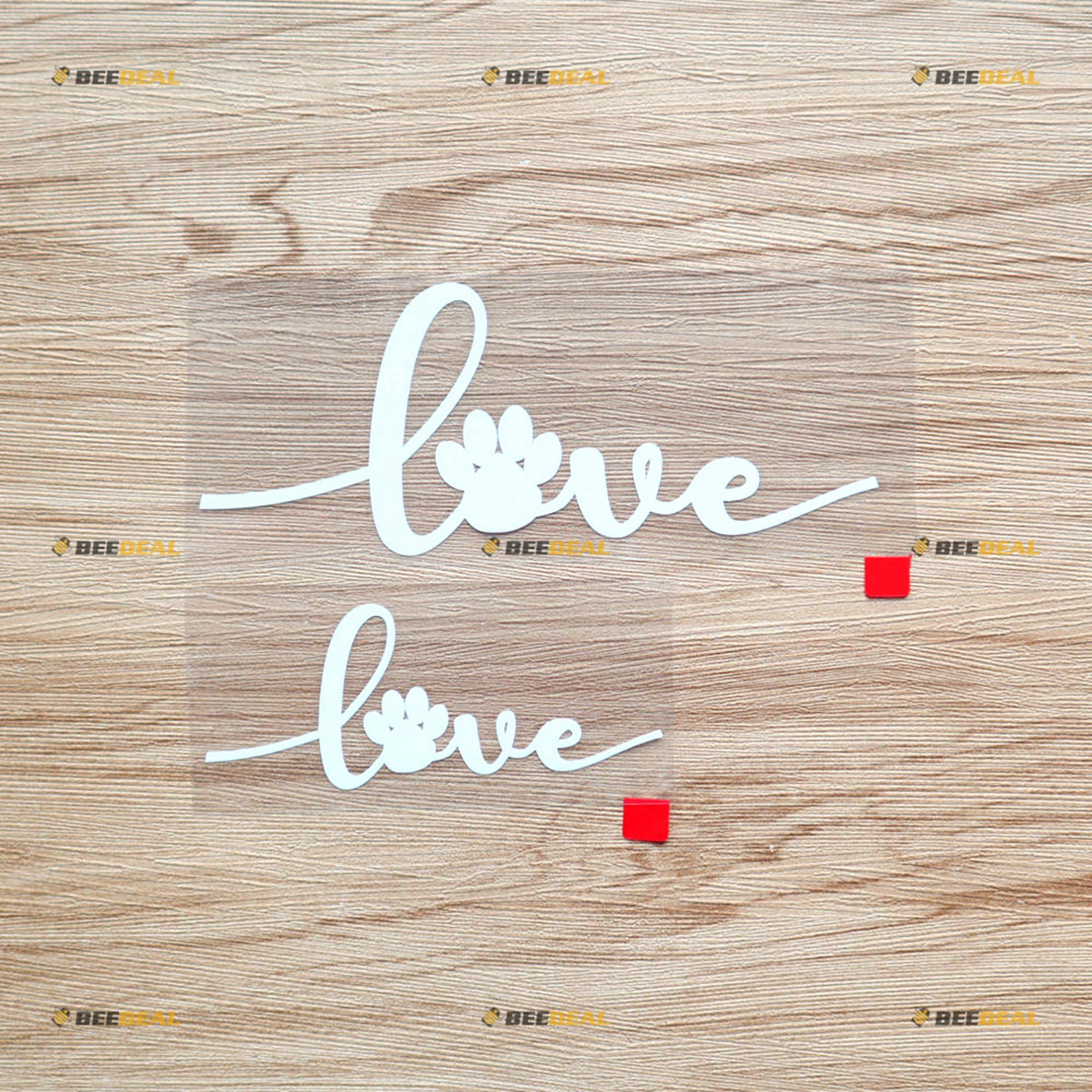Love Paw Print Dog Cat Handwriting Sticker Decal Vinyl - 2 Pack White ...