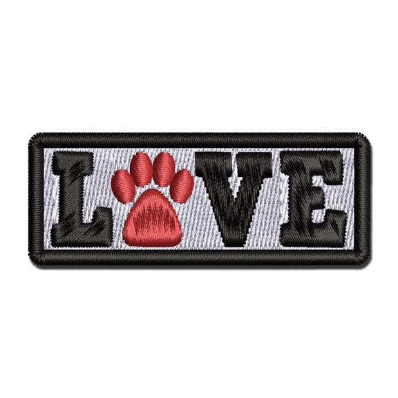 Love Paw Print Dog Cat Pet Text Applique Multi-Color Embroidered Hook & Loop Patch - 3 Inch Medium