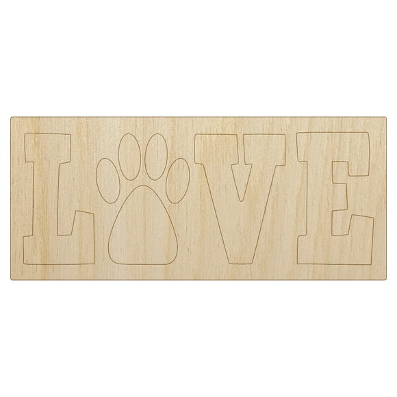 Love Paw Print Dog Cat Pet Text Wood Shape Unfinished Piece Cutout Craft DIY Projects - 6.25 Inch Size - 1/8 Inch Thick
