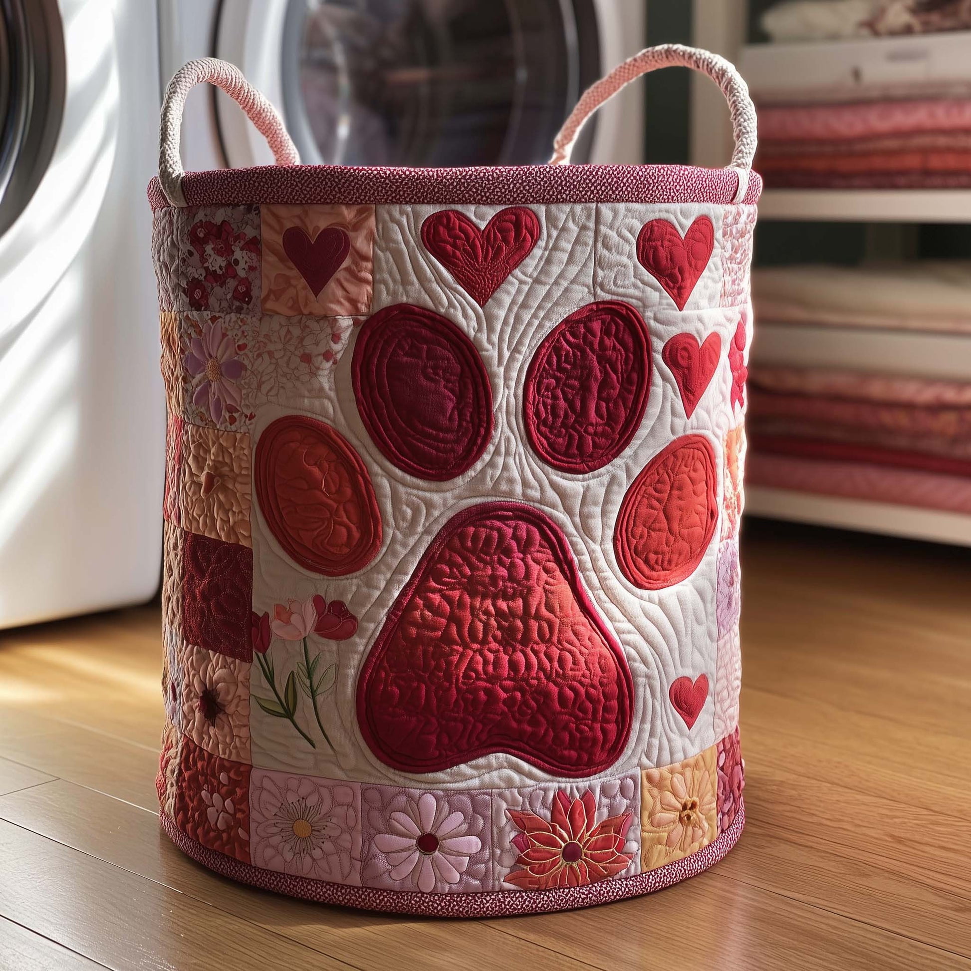 Love Paws Quilted Laundry Basket, Storage Bin Laundry Basket Fabric, House Storage Hamper, Mother Day's Gift Ideas