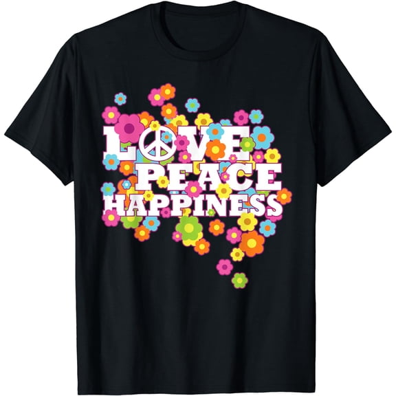 Love Peace Happiness T-Shirt - 60's 70's Hippie Flowerpower T-Shirt