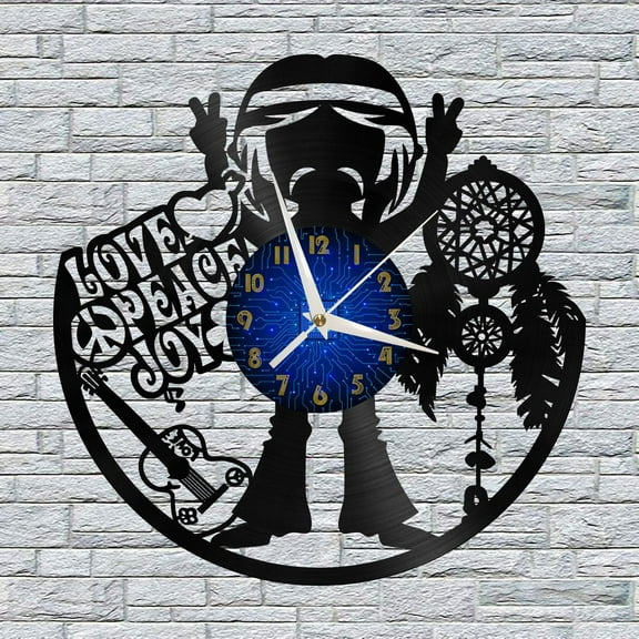Love Peace Joy 12 Inch Vinyl Record Wall Clock - Silent, Creative, and Unique Clock for Living Room, Entryway, or Bedroom Decor - Perfect Gift Idea(12 inchs B without LED)