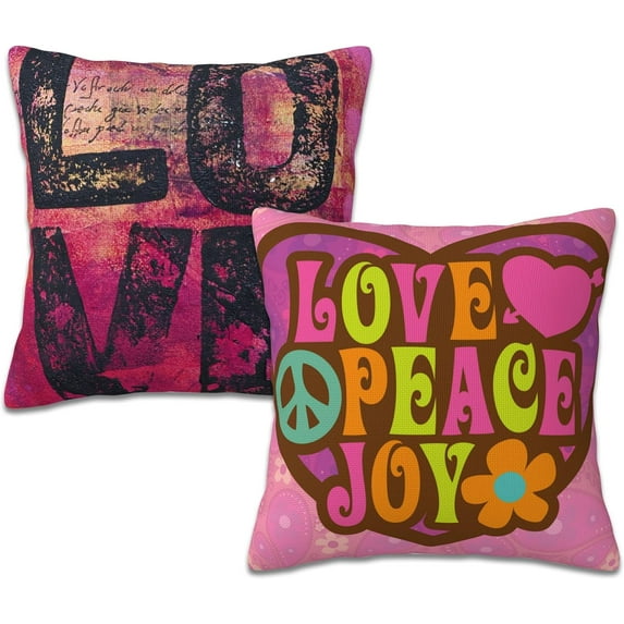 Love Peace Joy Throw Pillow Cover Case Artwork with Love Throw Pillows Set of 2 Super Soft Pillow Covers 18x18 Inches Farmhouse Home Decor for Living Room Bedroom Sofa Couch Cushion Cover