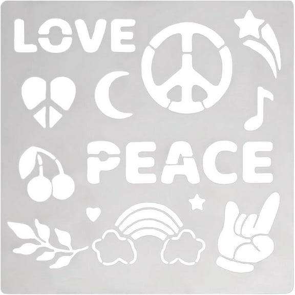 Love Peace Metal Stencils - 6 Inch Square Stainless Steel Heart Star Moon Rainbow Hand Pattern Stencils for Engraving Pyrography