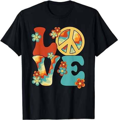 Love Peace Sign 60's 70's Costume Party Outfit Groovy Hippie T-Shirt ...