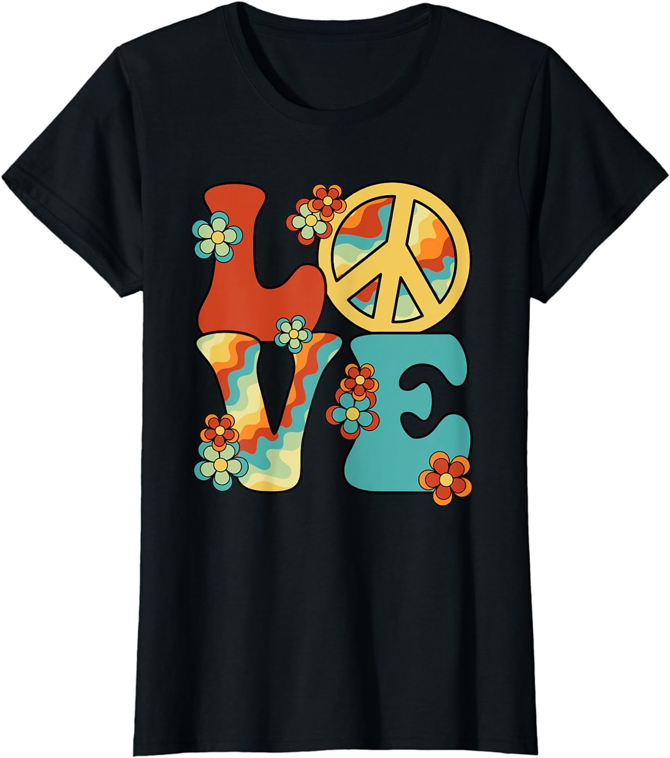 Love Peace Sign 60's 70's Costume Party Outfit Groovy Hippie T-Shirt ...