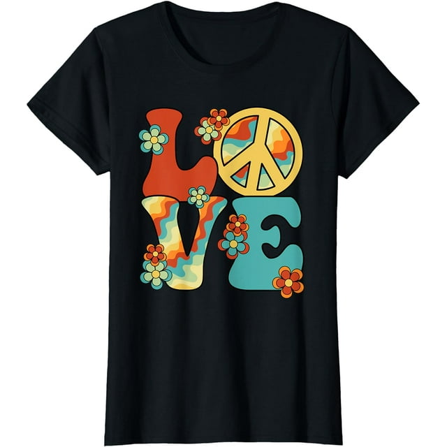 Love Peace Sign 60's 70's Costume Party Outfit Groovy Hippie T-Shirt ...