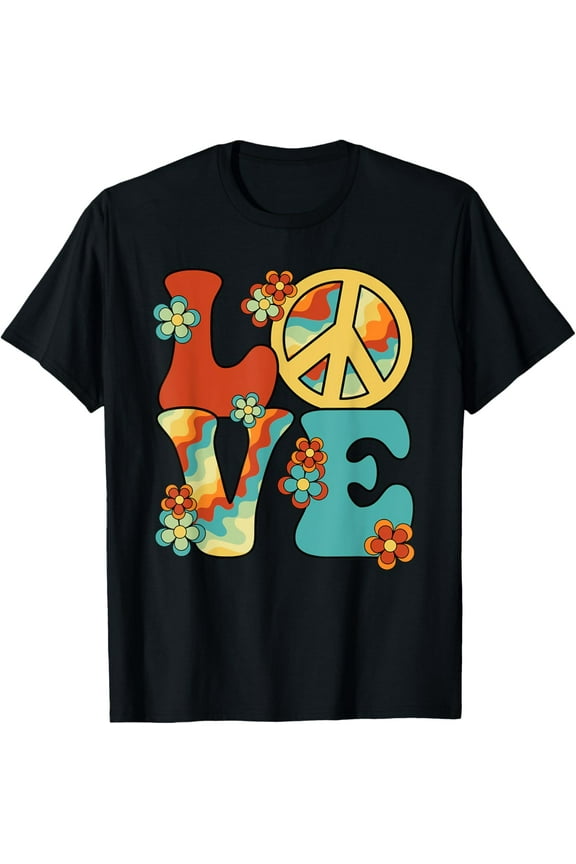 Love Peace Sign 60s 70s Costume Party Outfit Groovy Hippie T-Shirt