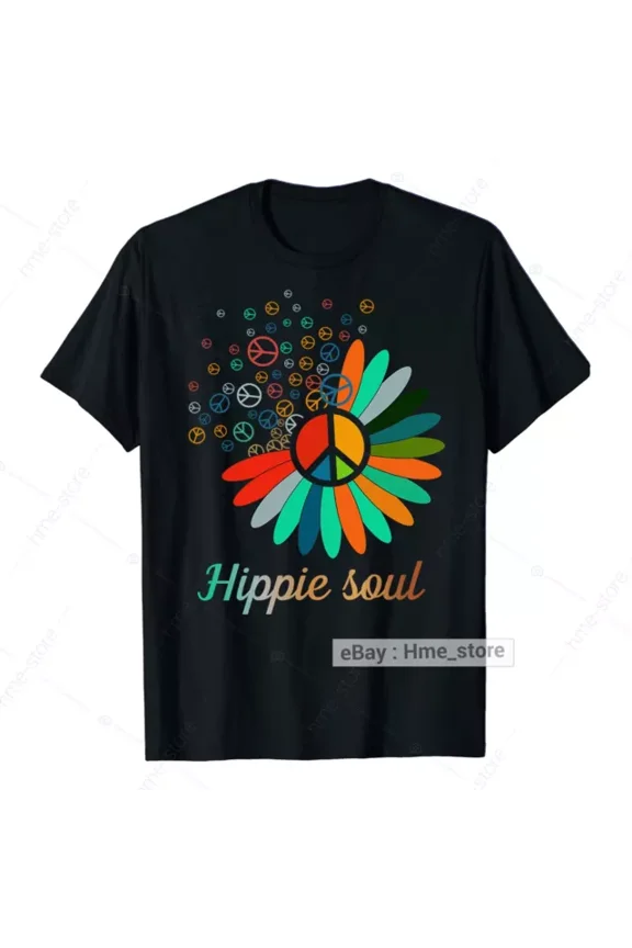 Love Peace Sign Hippie Soul T-Shirt Hippy Life Daisy Flower Good Vibe Tee Women