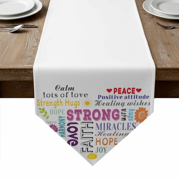 Love Peace Table Runner Linen Burlap Table Runner 36 Inches Small Colorful Inspirational Quotes with Love Heart Dresser Scarves for Kitchen Island Coffee Dining Room Party Holiday Decoration 13"x36"