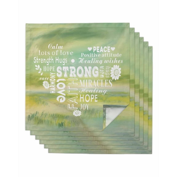Love Peace Text Cloth Napkins Set of 6 Reusable Dinner Napkins, Green Inspirational Quotes Sunflowers Cocktail Napkin Washable Table Napkins for Wedding/Holiday Party/Baby Shower 20"x20"