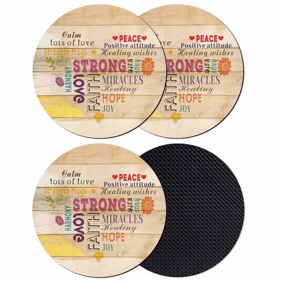 Love Peace Text Coasters Set of 4, Absorbent Coasters for Drinks, Farmhouse Inspirational Quotes Wooden Coaster for Desk Coffee Table Protection, Home Decor House Warming Gifts 4"