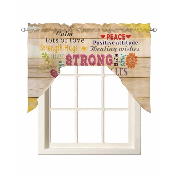 Love Peace Text Kitchen Swag Valance for Window, Rod Pocket Short Kitchen Curtains36 Inch Length, Farmhouse Inspirational Quotes Wooden Swag Topper Small Window Treatment for Cafe Bedroom