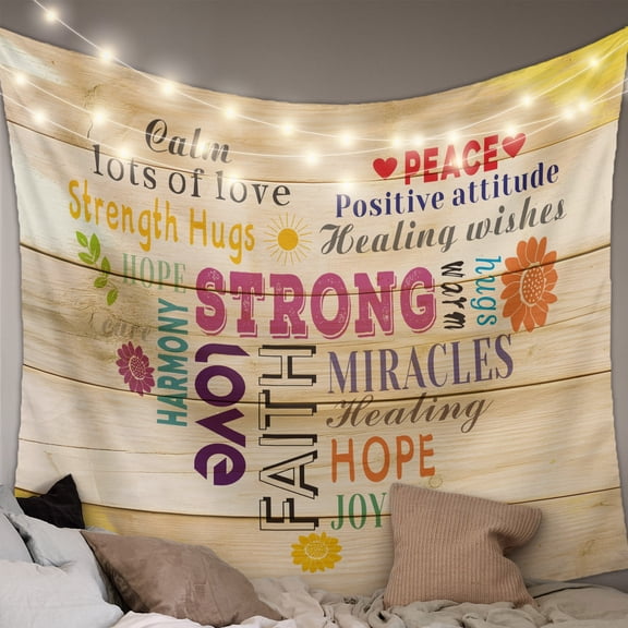 Love Peace Text Small Tapestry for Bedroom Wall Hanging Tapestry, Farmhouse Inspirational Quotes Wooden Ceiling Backdrop Tapestries Poster Blanket Wall Decor for Teens Room Living Room Dorm 23" x 28"