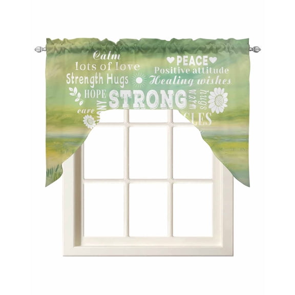 Love Peace Text Swag Valances for Windows, Small Curtains Drapes, Green Inspirational Quotes Sunflowers Kitchen Window Curtains Over Sink Window Treatment Valance for Bedroom/Bathroom 56"x36"