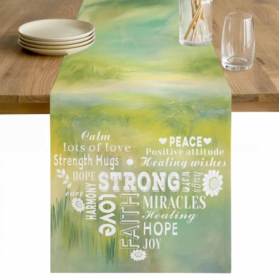 Love Peace Text Table Runner 36 Inches Long Farmhouse Dress Scarves, Green Inspirational Quotes Sunflowers Dining Tablerunner for Coffee Table/Kitchen Island/Party Décor, Small 13" x 36"