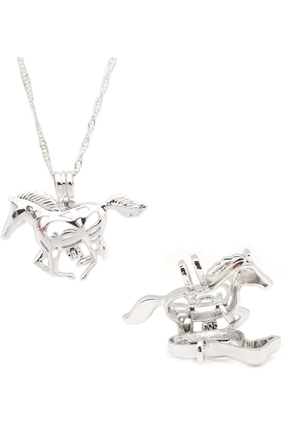Love Pearl HORSE Pendant With 16 inch Necklace Chain Love Wish Pearl Kit, Silver