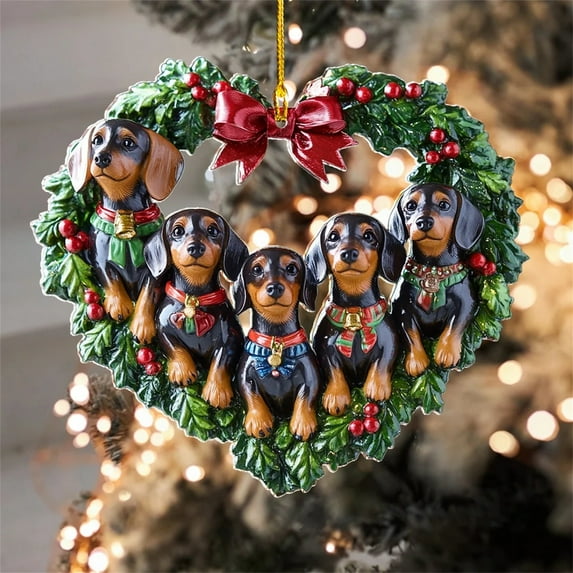 Love Personalized Black Heart Christmas Ornament Custom Dog Ornament for Pet Lover Acrylic Hanging Gifts for Dog Lover Christmas Decoration/ Dachshund Pendant B