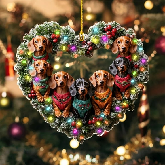 Love Personalized Black Heart Christmas Ornament Custom Dog Ornament for Pet Lover Acrylic Hanging Gifts for Dog Lover Christmas Decoration/ Dachshund Pendant D