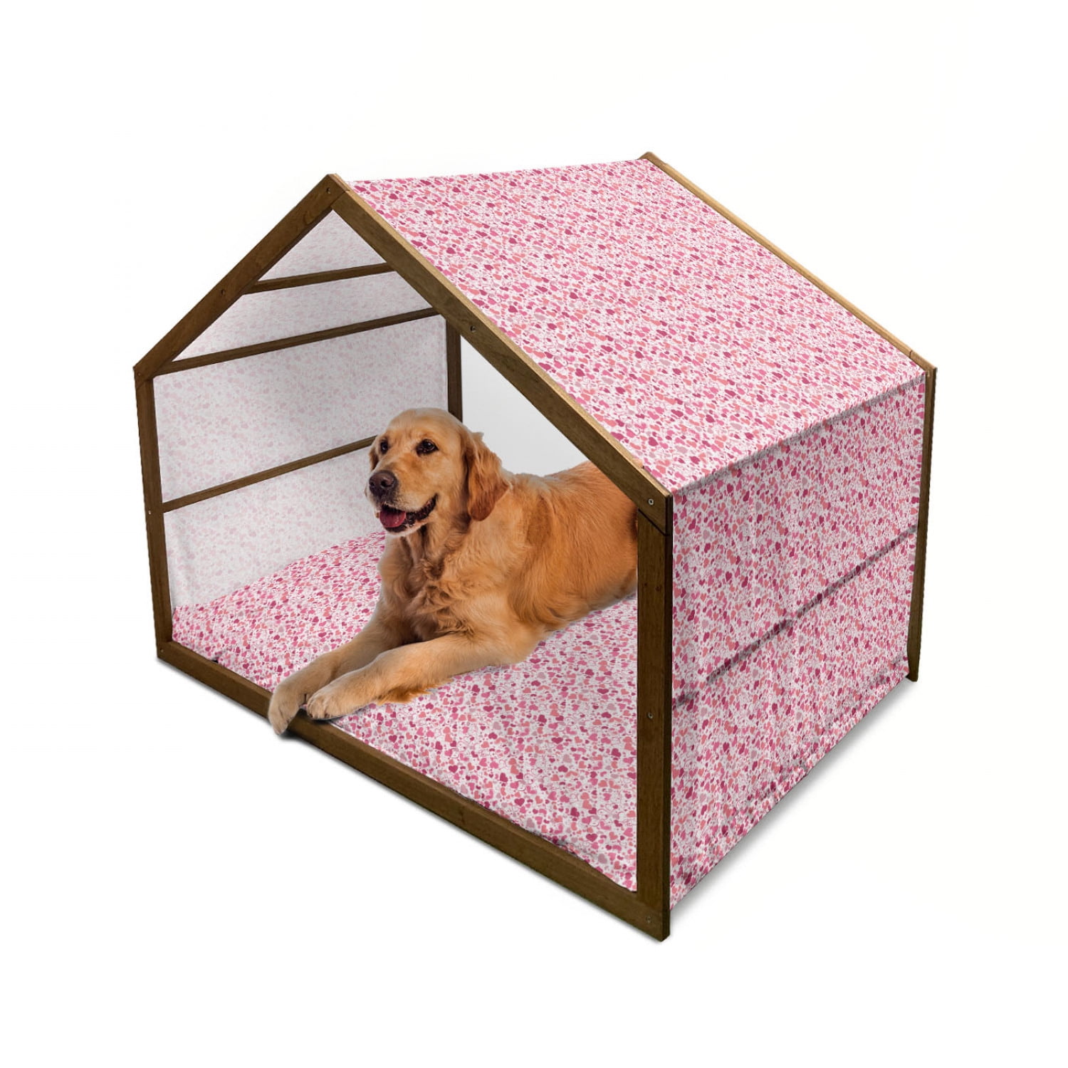 Love Pet House Abstract Sentimental Composition with Big Little Hearts in Pink Colors Curly Soft Outdoor Indoor Portable Dog Kennel with Pillow and Cover 5 Sizes Multicolor by Ambesonne Walmart