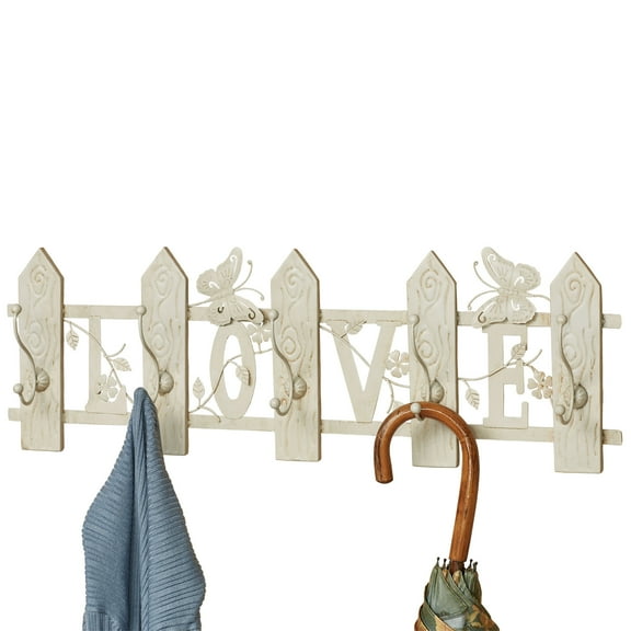 Love Picket Fence Ivory Wall Hook Rack
