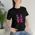 thumbnail image 1 of Love Pink Color Fight Breast Cancer Unisex Jersey Short Sleeve T-shirt, 1 of 12