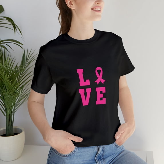 Love Pink Color Fight Breast Cancer Unisex Jersey Short Sleeve T-shirt