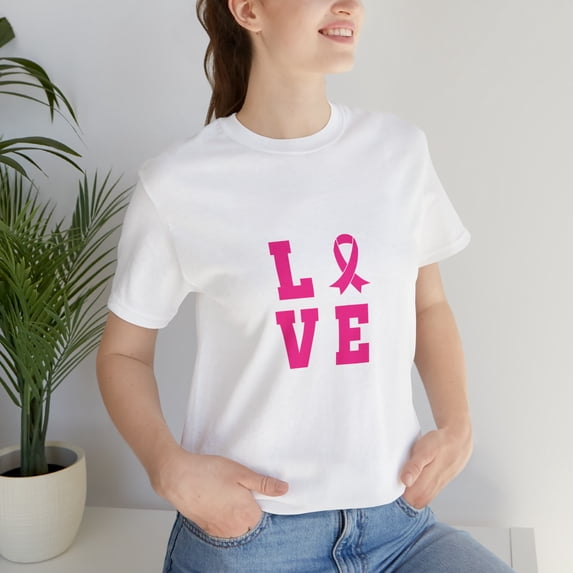 Love Pink Color Fight Breast Cancer Unisex Jersey Short Sleeve T-shirt