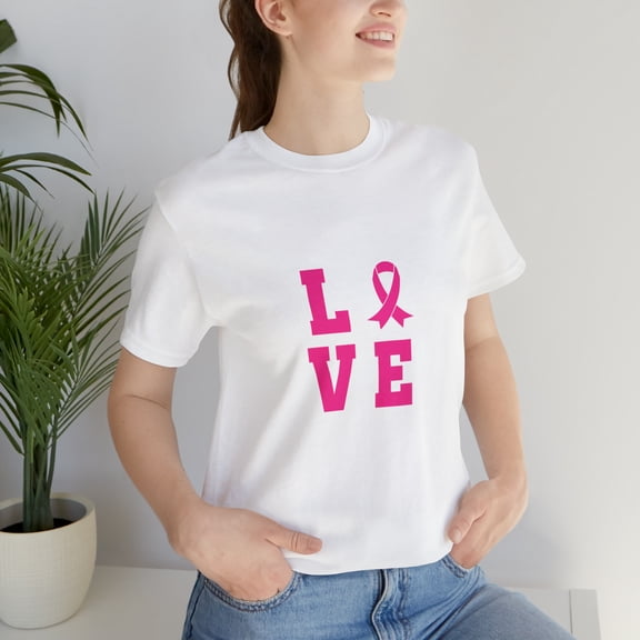 Love Pink Color Fight Breast Cancer Unisex Jersey Short Sleeve T-shirt