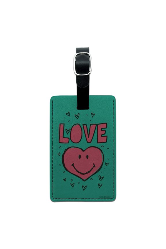 Love Pink Heart Shaped Smiley Face Rectangle Leather Luggage Card Suitcase Carry-On ID Tag