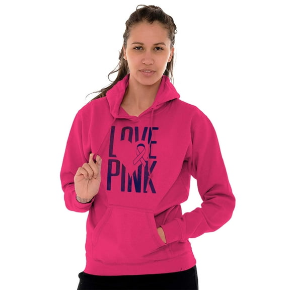 Love Pink Ribbon Breast Cancer Aware Hoodie Sweatshirt Women Brisco Brands S