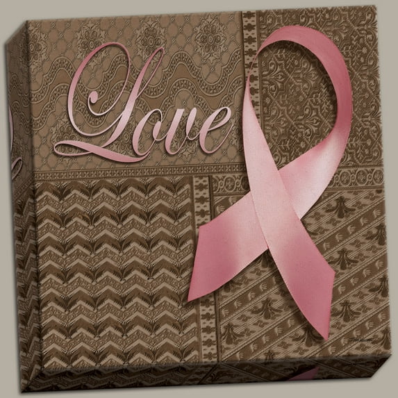 Love~ Pink Ribbon Breast Cancer Awareness Canvas; One 12x12 Hand-Stretched Canvas