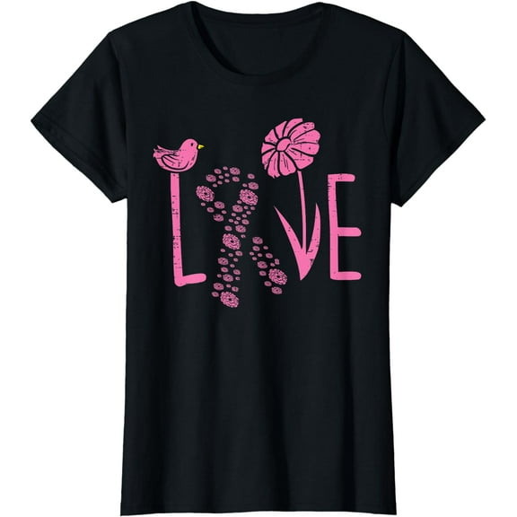 Love Pink Ribbon Flower Daisy Breast Cancer Awareness Gift T-Shirt